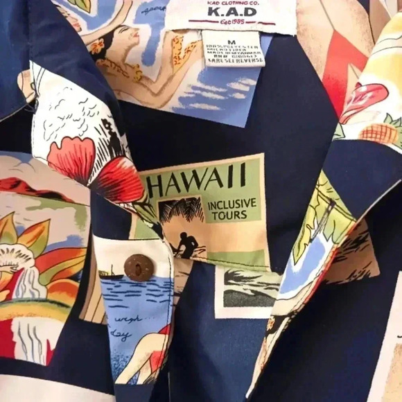 Vtg. K.A.D. Men's Hawaii Hawaiian black colors button down shirt. Medium - Picture 4 of 7